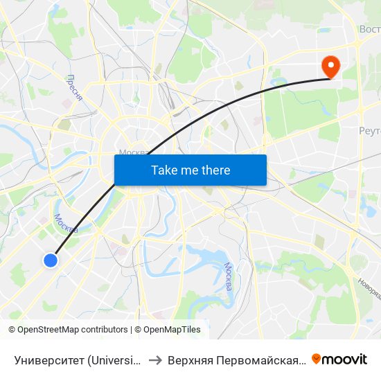 Университет (Universitet) to Верхняя Первомайская 48 map