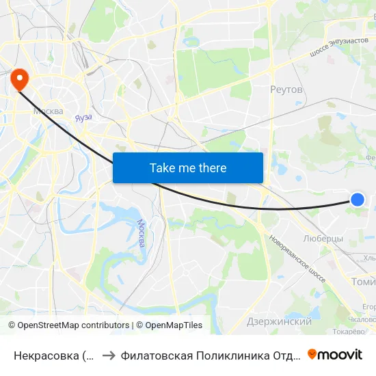 Некрасовка (Nekrasovka) to Филатовская Поликлиника Отделение Микрохирургии map