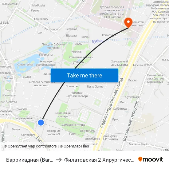 Баррикадная (Barrikadnaya) to Филатовская 2 Хирургическое Отделение map