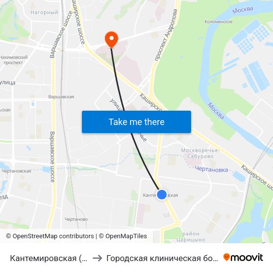 Кантемировская (Kantemirovskaya) to Городская клиническая больница им. С. С. Юдина map