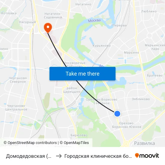 Домодедовская (Domodedovskaya) to Городская клиническая больница им. С. С. Юдина map