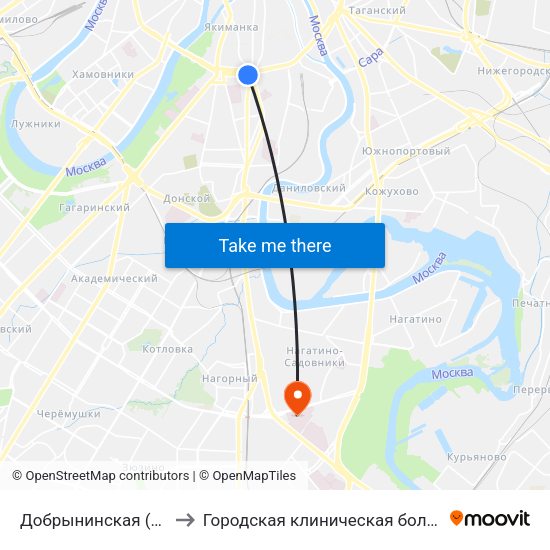Добрынинская (Dobryninskaya) to Городская клиническая больница им. С. С. Юдина map