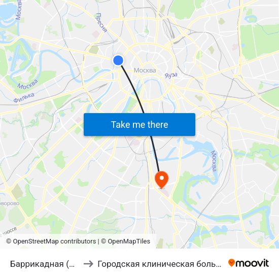 Баррикадная (Barrikadnaya) to Городская клиническая больница им. С. С. Юдина map