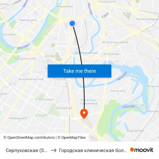 Серпуховская (Serpukhovskaya) to Городская клиническая больница им. С. С. Юдина map