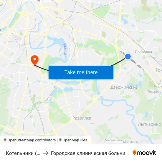Котельники (Kotelniki) to Городская клиническая больница им. С. С. Юдина map
