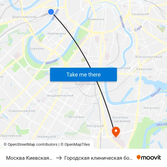 Москва Киевская (Kievsky Station) to Городская клиническая больница им. С. С. Юдина map