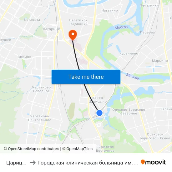 Царицыно to Городская клиническая больница им. С. С. Юдина map