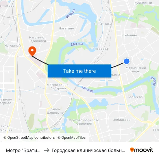 Метро "Братиславская" to Городская клиническая больница им. С. С. Юдина map