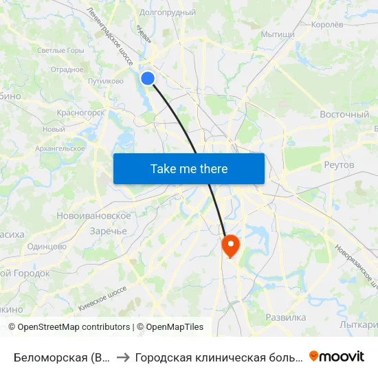 Беломорская (Belomorskaya) to Городская клиническая больница им. С. С. Юдина map