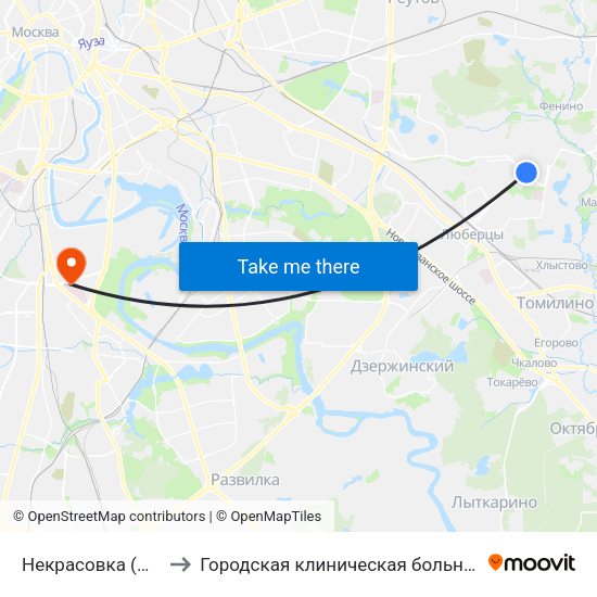 Некрасовка (Nekrasovka) to Городская клиническая больница им. С. С. Юдина map