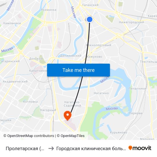 Пролетарская (Proletarskaya) to Городская клиническая больница им. С. С. Юдина map