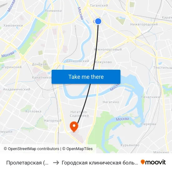 Пролетарская (Proletarskaya) to Городская клиническая больница им. С. С. Юдина map