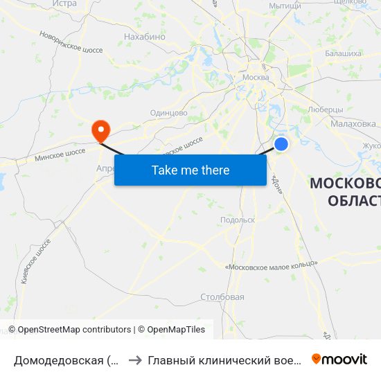 Домодедовская (Domodedovskaya) to Главный клинический военный госпиталь ФСБ РФ map