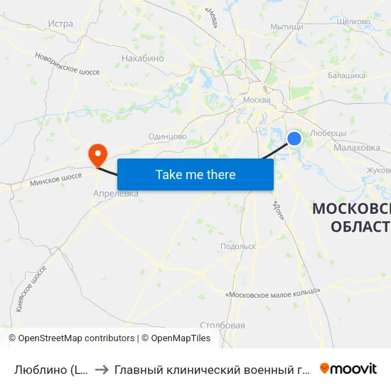 Люблино (Lyublino) to Главный клинический военный госпиталь ФСБ РФ map
