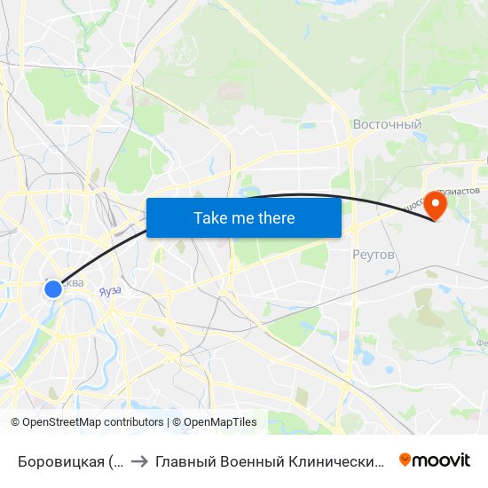 Боровицкая (Borovitskaya) to Главный Военный Клинический Госпиталь ВВ МВД России map