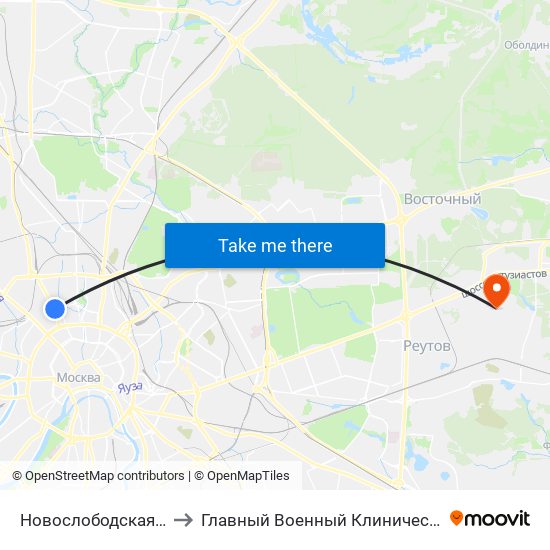 Новослободская (Novoslobodskaya) to Главный Военный Клинический Госпиталь ВВ МВД России map