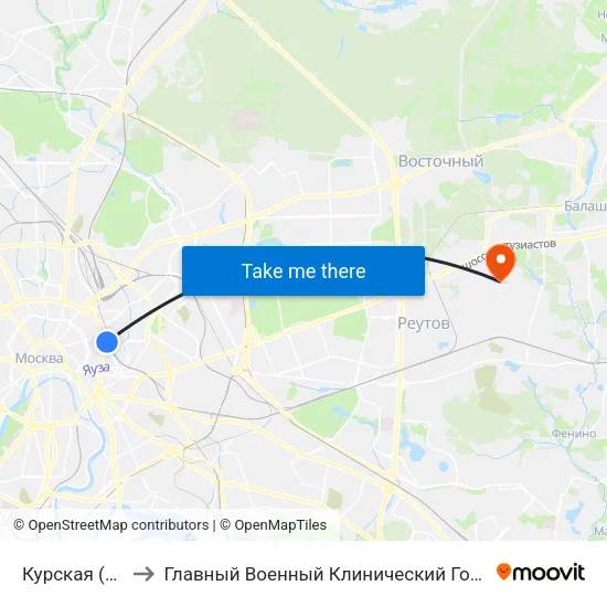 Курская (Kurskaya) to Главный Военный Клинический Госпиталь ВВ МВД России map