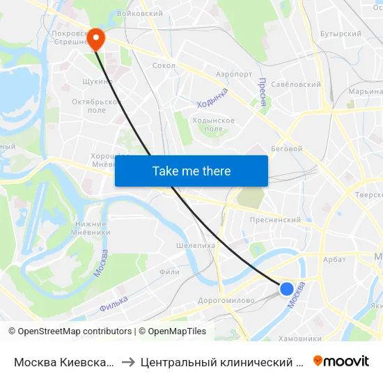Москва Киевская (Kievsky Station) to Центральный клинический военный госпиталь ФСБ РФ map