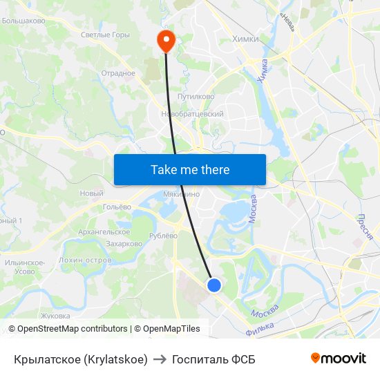 Крылатское (Krylatskoe) to Госпиталь ФСБ map