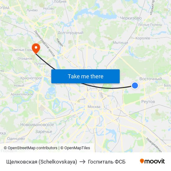 Щелковская (Schelkovskaya) to Госпиталь ФСБ map