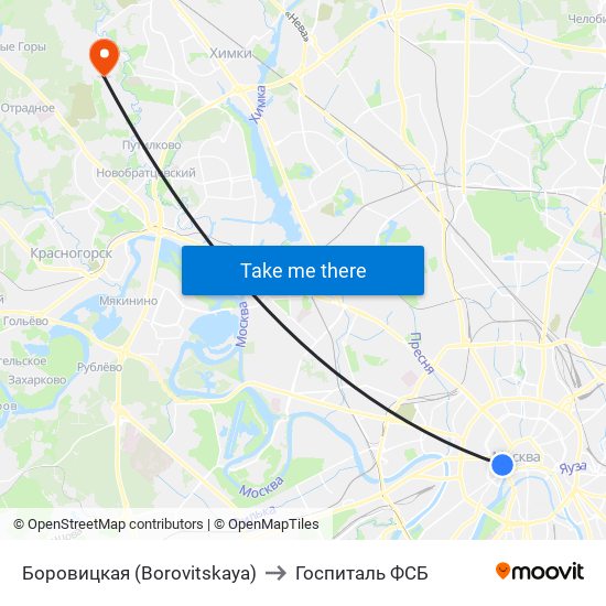 Боровицкая (Borovitskaya) to Госпиталь ФСБ map