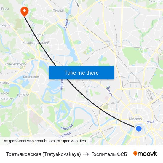 Третьяковская (Tretyakovskaya) to Госпиталь ФСБ map