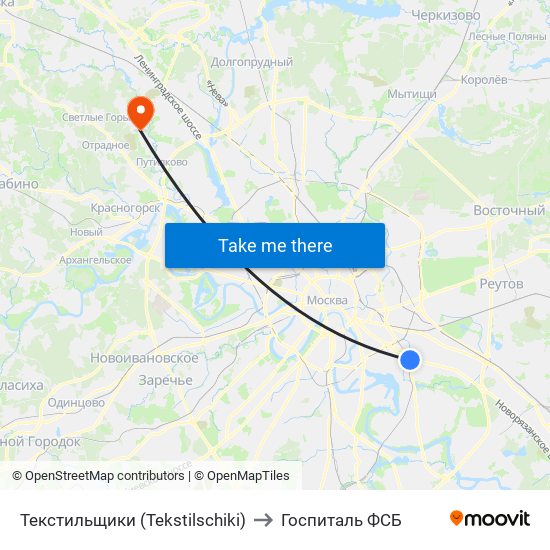 Текстильщики (Tekstilschiki) to Госпиталь ФСБ map