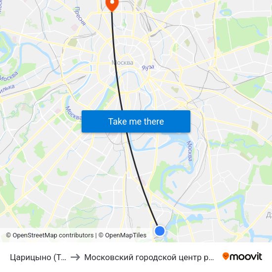 Царицыно (Tsaritsyno) to Московский городской центр рассеянного склероза map