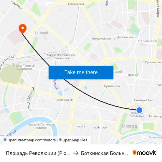 Площадь Революции (Ploschad Revolyutsii) to Боткинская Больница,16 Корпус map