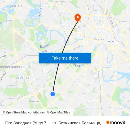 Юго-Западная (Yugo-Zapadnaya) to Боткинская Больница,16 Корпус map