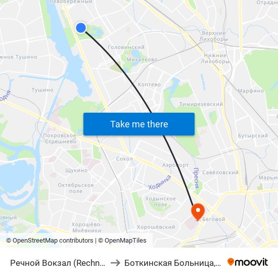 Речной Вокзал (Rechnoy Vokzal) to Боткинская Больница,16 Корпус map