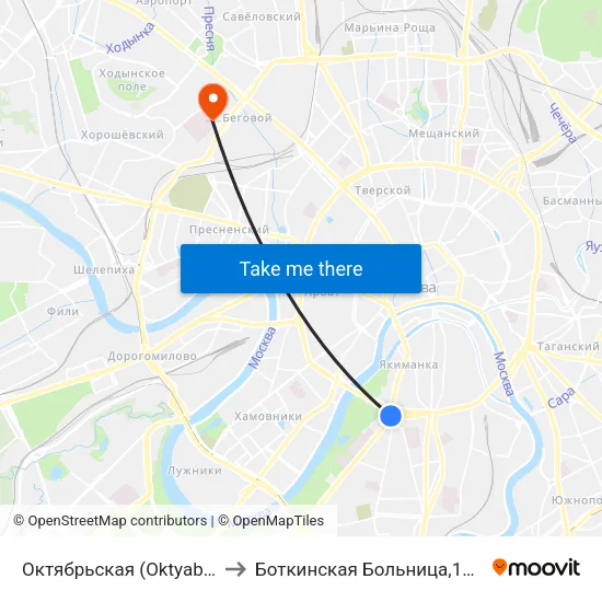 Октябрьская (Oktyabrskaya) to Боткинская Больница,16 Корпус map