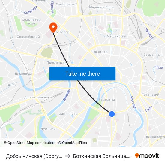 Добрынинская (Dobryninskaya) to Боткинская Больница,16 Корпус map