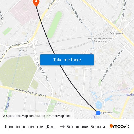 Краснопресненская (Krasnopresnenskaya) to Боткинская Больница,16 Корпус map