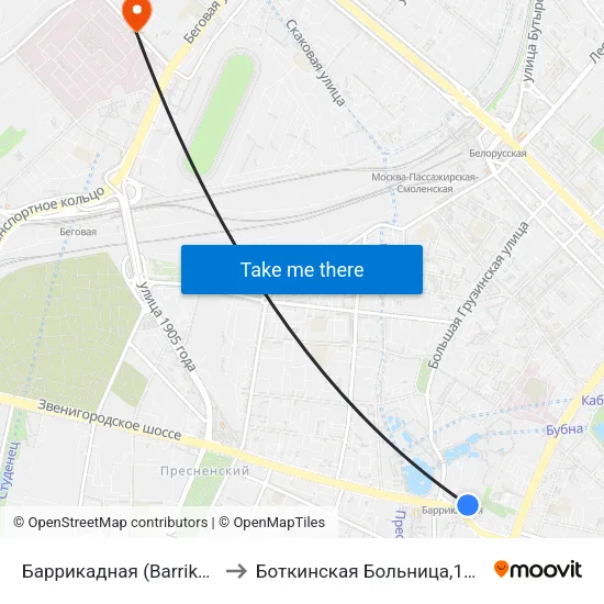 Баррикадная (Barrikadnaya) to Боткинская Больница,16 Корпус map