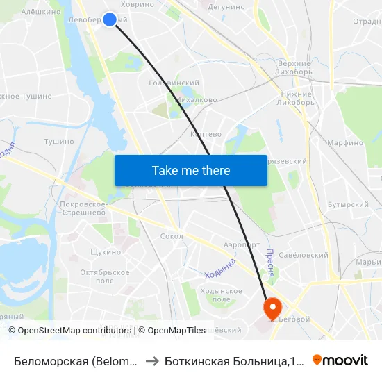 Беломорская (Belomorskaya) to Боткинская Больница,16 Корпус map