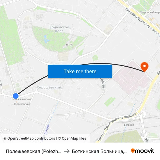 Полежаевская (Polezhaevskaya) to Боткинская Больница,16 Корпус map