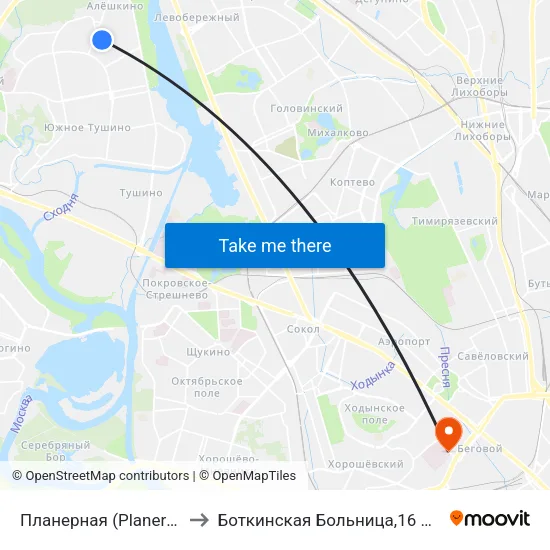 Планерная (Planernaya) to Боткинская Больница,16 Корпус map
