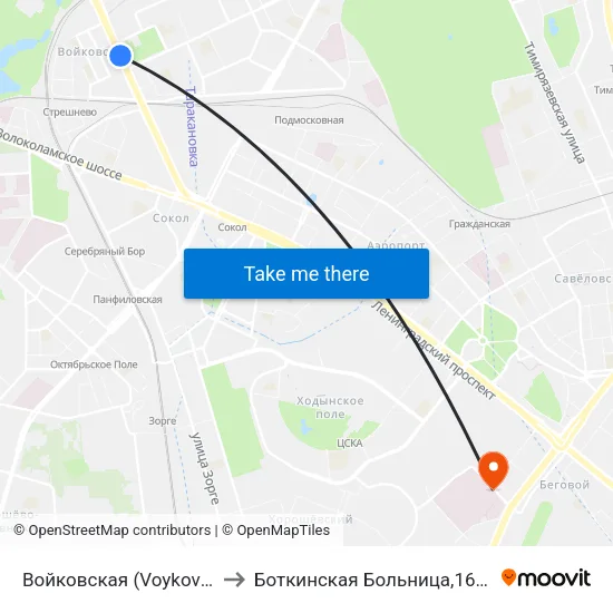 Войковская (Voykovskaya) to Боткинская Больница,16 Корпус map