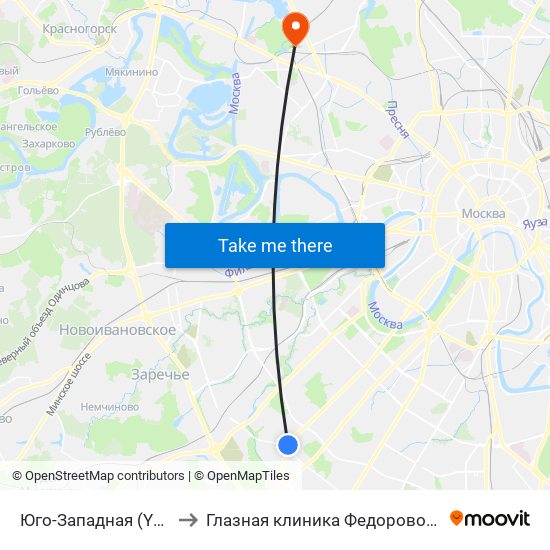 Юго-Западная (Yugo-Zapadnaya) to Глазная клиника Федоровой Ирины Святославны map