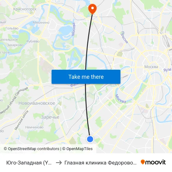 Юго-Западная (Yugo-Zapadnaya) to Глазная клиника Федоровой Ирины Святославны map