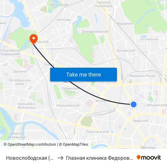 Новослободская (Novoslobodskaya) to Глазная клиника Федоровой Ирины Святославны map