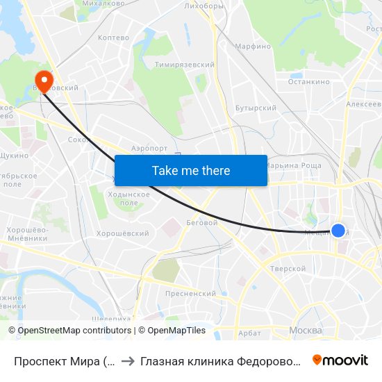 Проспект Мира (Prospekt Mira) to Глазная клиника Федоровой Ирины Святославны map