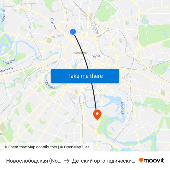 Новослободская (Novoslobodskaya) to Детский ортопедический санаторий № 56 map