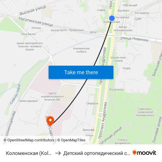 Коломенская (Kolomenskaya) to Детский ортопедический санаторий № 56 map