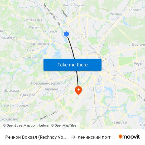 Речной Вокзал (Rechnoy Vokzal) to ленинский пр-т 89а map