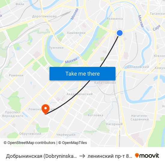 Добрынинская (Dobryninskaya) to ленинский пр-т 89а map