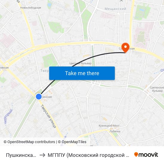 Пушкинская (Pushkinskaya) to МГППУ (Московский городской психолого-педагогический университет) map