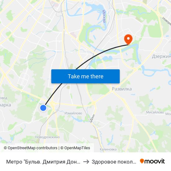 Метро "Бульв. Дмитрия Донского" to Здоровое поколение map