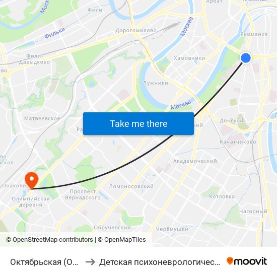 Октябрьская (Oktyabrskaya) to Детская психоневрологическая больница № 18 map